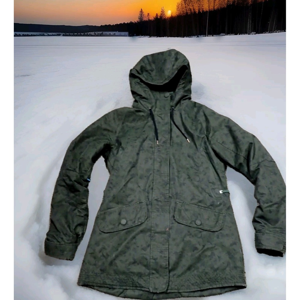 Obermeyer Parka Jacket Womens M Olive Green Good Floral Camo Hooded Insulated
